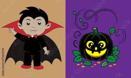 halloween pamkin & vampaire vector art