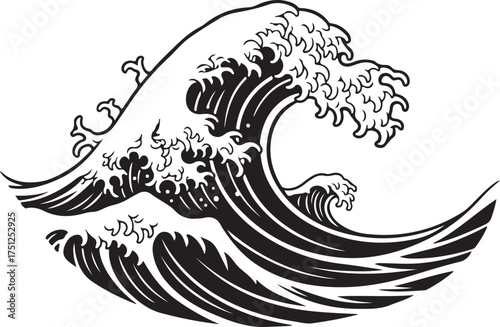 Wave silhouette vector, ocean water logotype, japan ocean wave silhouette, swirl water, abstract ocean symbol, sea wave silhouette isolated on white background