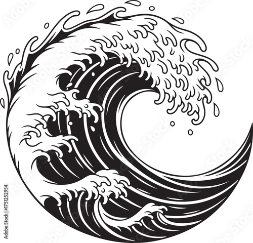 Wave silhouette vector, ocean water logotype, japan ocean wave silhouette, swirl water, abstract ocean symbol, sea wave silhouette isolated on white background