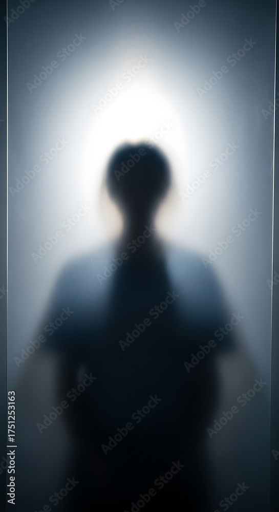 Fototapeta premium Silhouette Behind Frosted Glass - Mystery and Introspection.