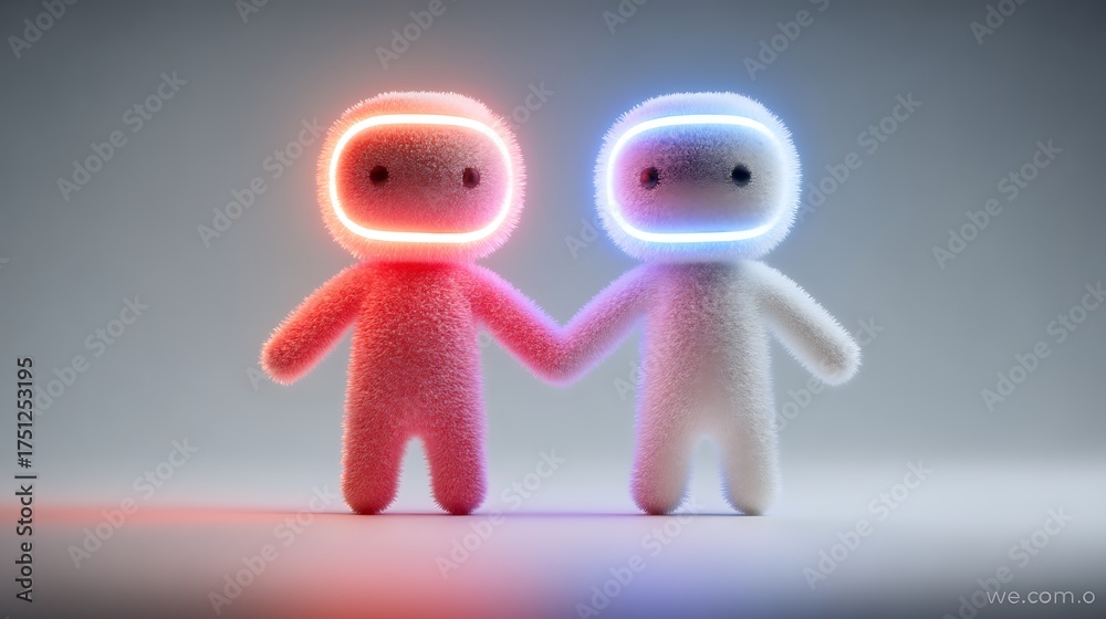 Obraz premium Futuristic couple holding glowing circles high resolution image
