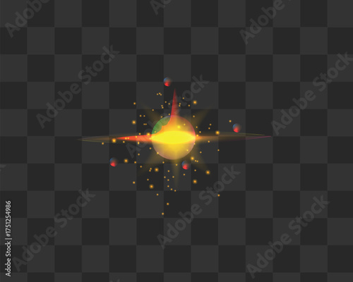 Bright Yellow Light Flare Effect - Starburst Sparkle with Glitter Particles