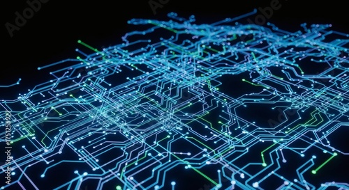 Isolated 3D Glowing Circuit Board Lines Abstract Web - AI Tech Network, cut out, isolated on background, PNG