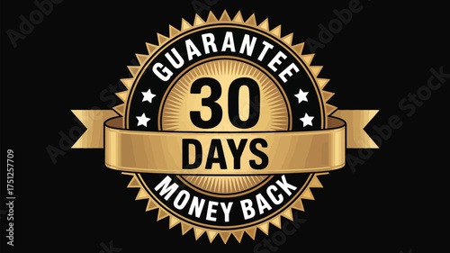 Gold 30 day money back guarantee seal with ribbon