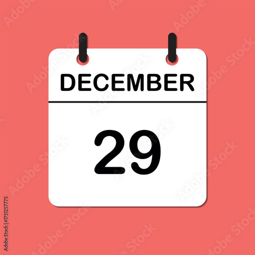 December 29. Daily Calendar icon for design. Simple design for business brochure, flyer, print media, advertisement. Easily editable.