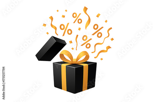Black friday gift box isolated on transparent background