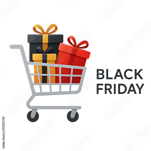 Black friday shopping cart isolated on transparent background