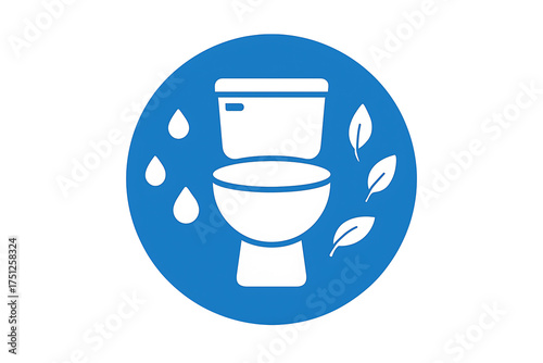Clean water and hygiene concept with toilet icon and eco leaves design for sanitation awareness isolated on transparent background