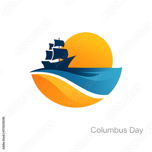 Columbus day ship logo isolated on transparent background
