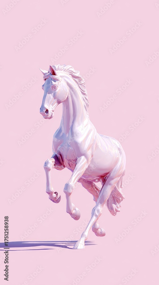 Fototapeta premium Elegant white horse statue on a pink background.
