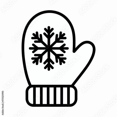 Winter Mitten Icon with Snowflake Design for Holiday Season and Cold Weather Apparel with Simple Line Art
