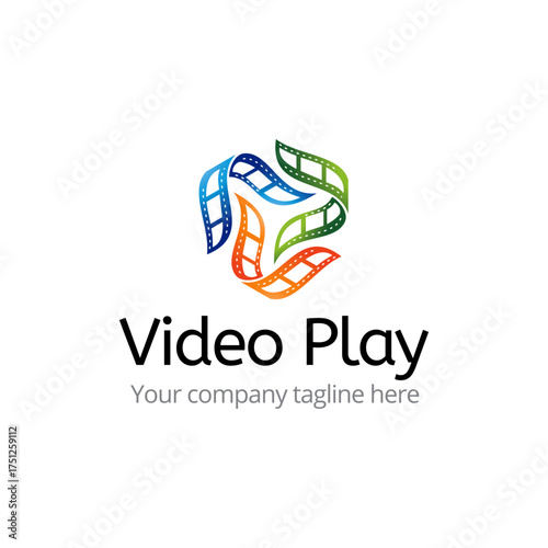Creative Video Production Logo Design with Play Button and Camera Symbol Representing Media, Film, and Digital Content Creation