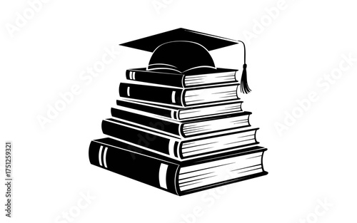 Stack of Books with Graduation Cap Academic Achievement and Educational Symbol for Students and Graduates in Vector Format