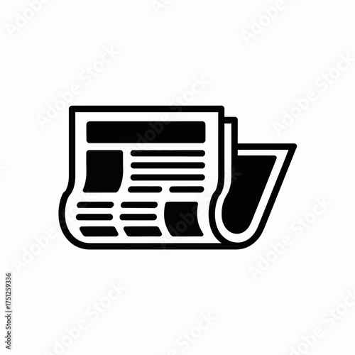 Newspaper icon in black and white representing news information media business and journalism for digital designs and creative projects related to current events