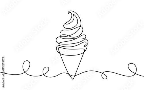 Minimalist One Line Drawing of a Delicious Ice Cream Cone Perfect for Summer Refreshment and Creative Design Projects