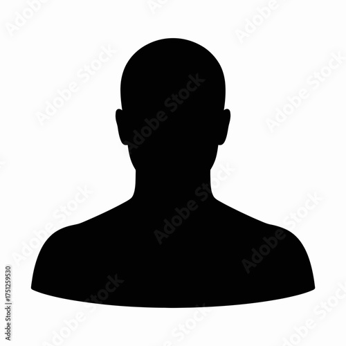 Anonymous male silhouette profile representing privacy security or identity concept with blank facial features against a white background for diverse applications
