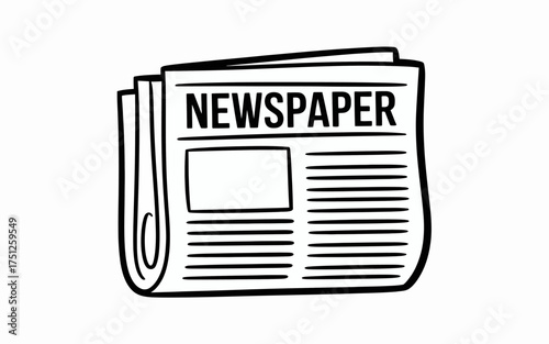 Newspaper Icon Clipart Style for Journalism and Current Events Coverage Black and White Outline Illustration