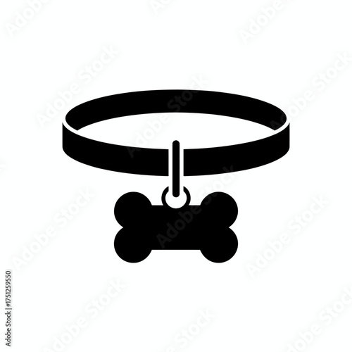 Dog collar with bone tag simple black icon design for pet accessory and identification minimal illustration