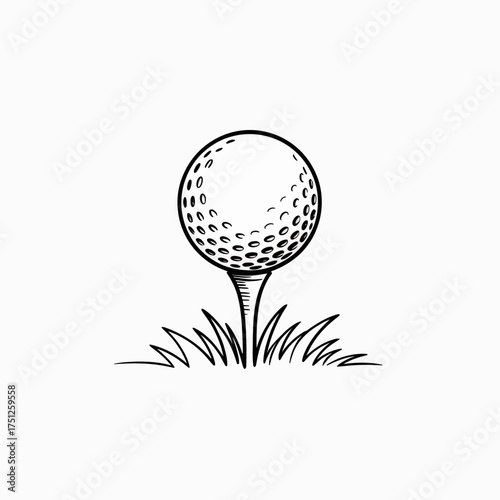 Golf Ball on Tee in Grass Sketch Style Illustration for Sport and Recreation Designs