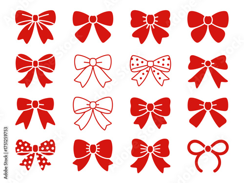 Collection of Decorative Red Bows on White Background Festive and Elegant Designs for Celebrations