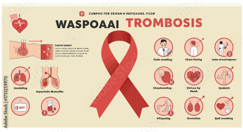 Trombosis Symptoms and Signs Illustration with Red Ribbon