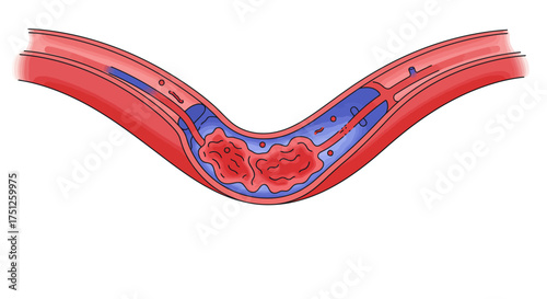 Arterial Thrombosis Illustration Showing Blood Clot in Artery