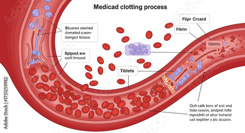 Medical Illustration of Blood Clotting Process, Diagram