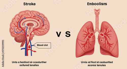 Stroke vs Embolism: Medical Illustration of Brain and Lung Conditions