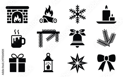 Clean minimalist christmas icons vector set for declarative eps file type silhouette