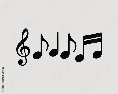 Scalable vector illustration of musical notes and treble clef eps icon silhouette
