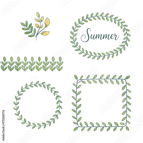 Watercolor floral elements and frames for summer design