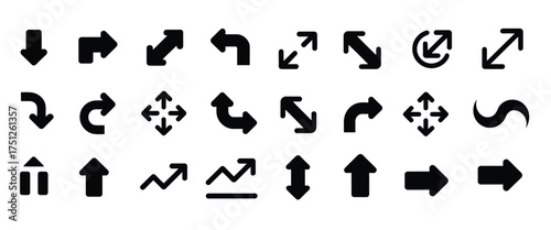 Diverse collection of scalable vector arrow icons for digital navigation and ui design silhouette