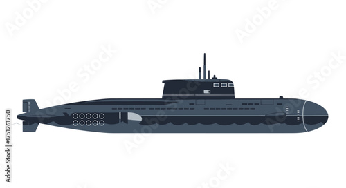 Modern Military Submarine Underwater Vessel Illustration.