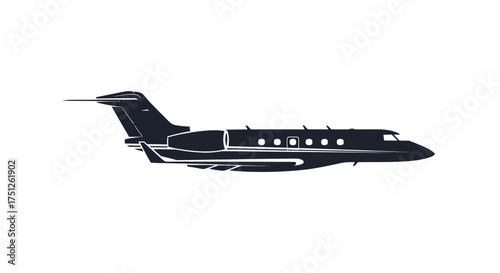 Sleek Black Private Jet Silhouette Against White Background.