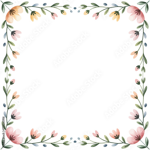 Delicate watercolor floral frame with soft pink and yellow blossoms