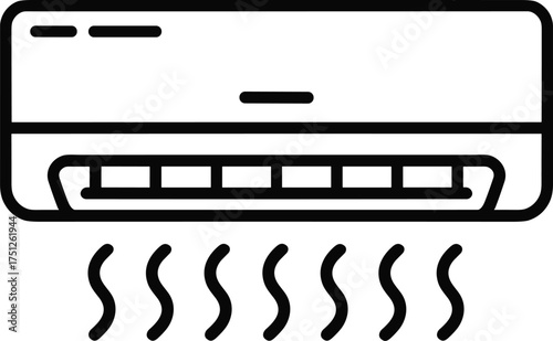 Simplified black and white illustration representing an air conditioner unit with cooling effect shown