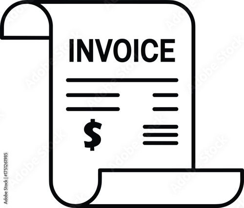 Simple monochrome illustration of an invoice document with a dollar sign for financial transactions