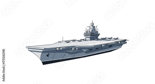 Modern Aircraft Carrier Warship with Flat Deck and Island Superstructure.
