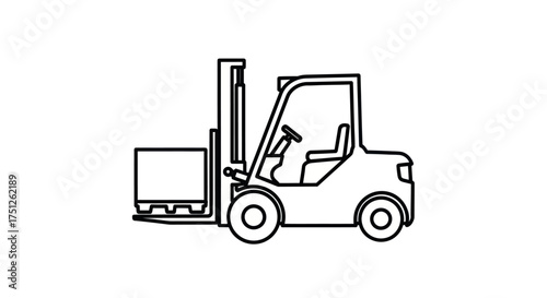 Outline Illustration of a Forklift Truck Carrying a Box.