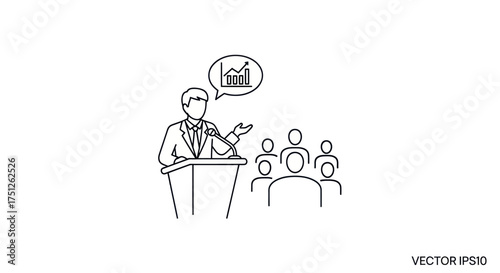 Businessman presenting a financial graph to an audience at a podium.