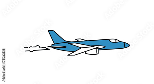 Blue Jet Airplane Flying with Smoke Trail Illustration.