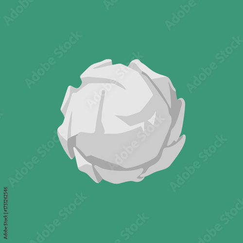 Crumpled white paper ball on a green background.