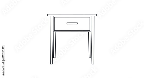 Simple Outline of a Wooden Nightstand with Drawer.