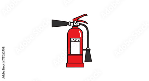 Red Fire Extinguisher with Black Hose and Nozzle.