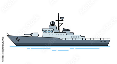 Vector Illustration of a Modern Military Warship with Gun.