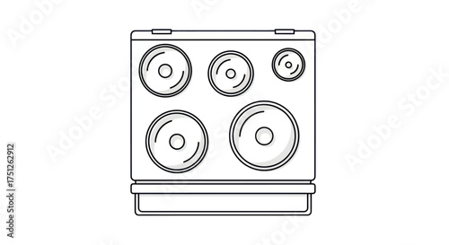 Line Art Illustration of a Kitchen Stove Top with Burners.