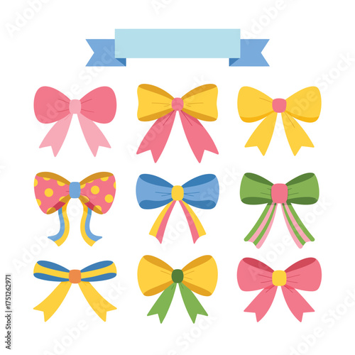 Collection of colorful decorative bows and ribbons for gifts and celebrations