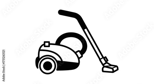 Black and White Canister Vacuum Cleaner Icon.