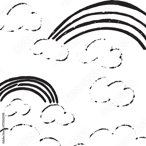 Hand-Drawn Rainbow and Cloud Pattern Background Cute Sky Texture Design for Kids