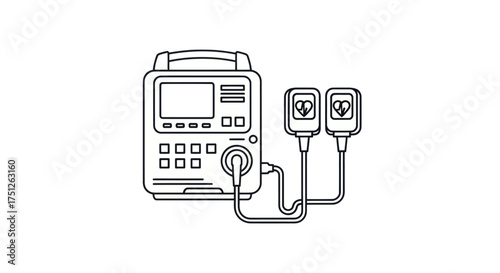 Emergency Medical Defibrillator Device Line Art Icon.